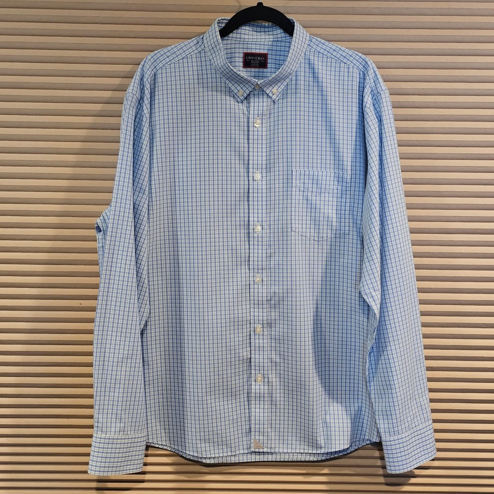 UNTUCKit Adige Mens XXL Blue Gingham Wrinkle Free Long Sleeve Button Down Shirt